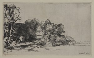 一堆树木与Vista，1652（在纸上的干点） 作者 皮埃尔·奥古斯特·雷诺阿